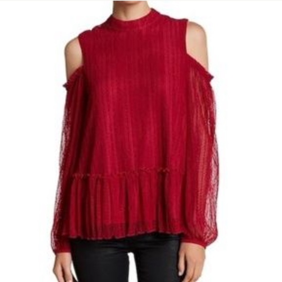 Ro & De Tops - 7) Ro & De Long Sleeve Polyester Mock Neck Lace Cold Shoulder Top Size Medium
